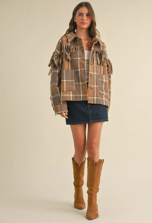 Wool Fringed Plaid Jacket