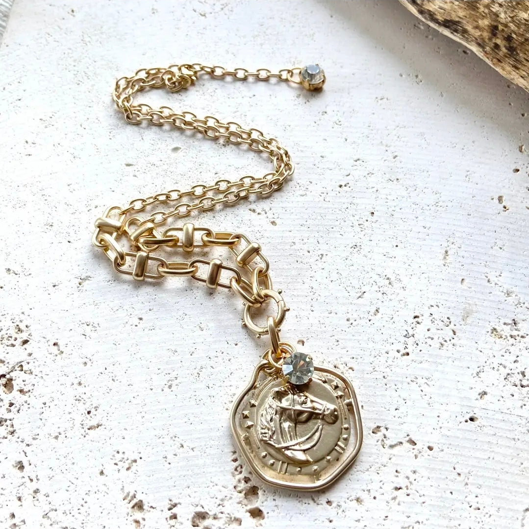 Derby Horse Equestrian Gold Necklace
