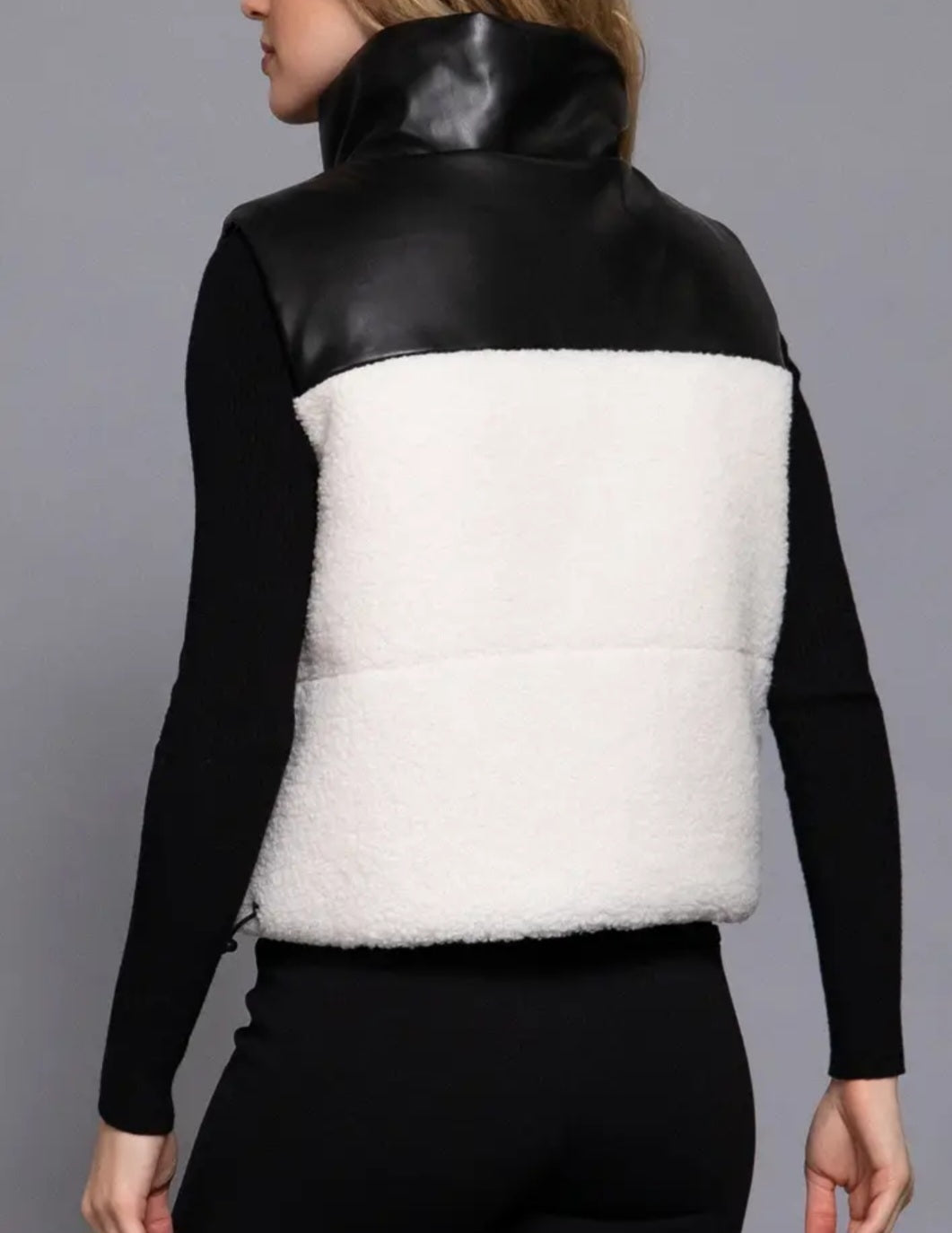 Reversible Faux Leather-Sherpa Crop Vest