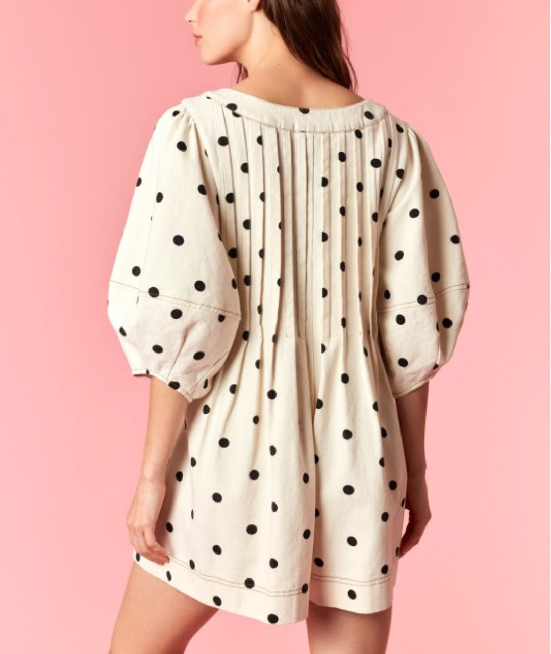 POLKA DOT TWILL BUBBLE SLEEVE ROMPER