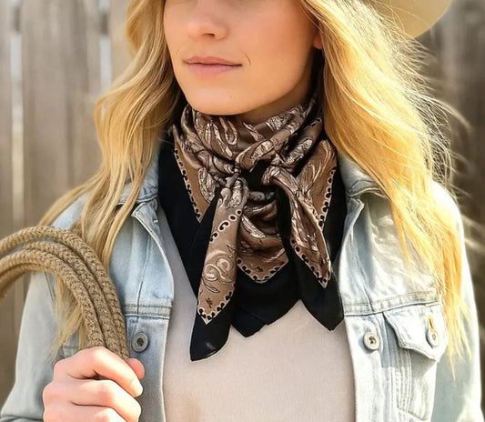 Black and Tan Floral Paisley Wild Rag / Scarf 35X35"