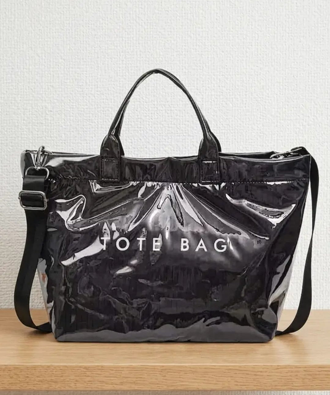 Black Vinyl Tote Bag with Strap
