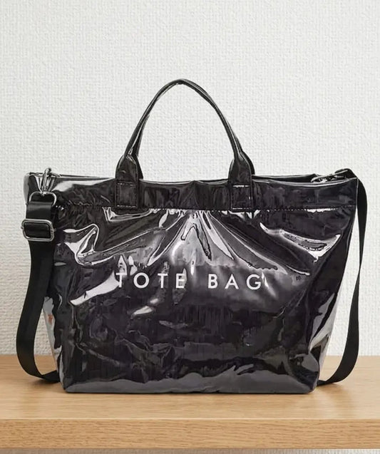 Black Vinyl Tote Bag with Strap
