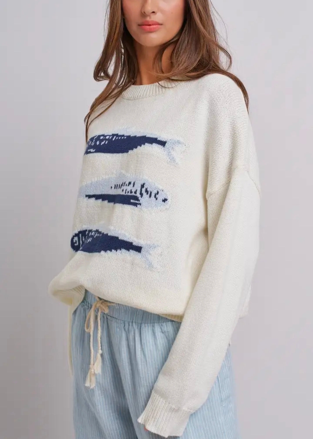 Sardine Oversized Drop-Shoulder Knit
Graphic Sweater