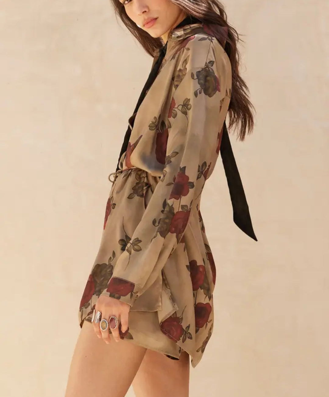 Westin Floral Satin Shirt Romper