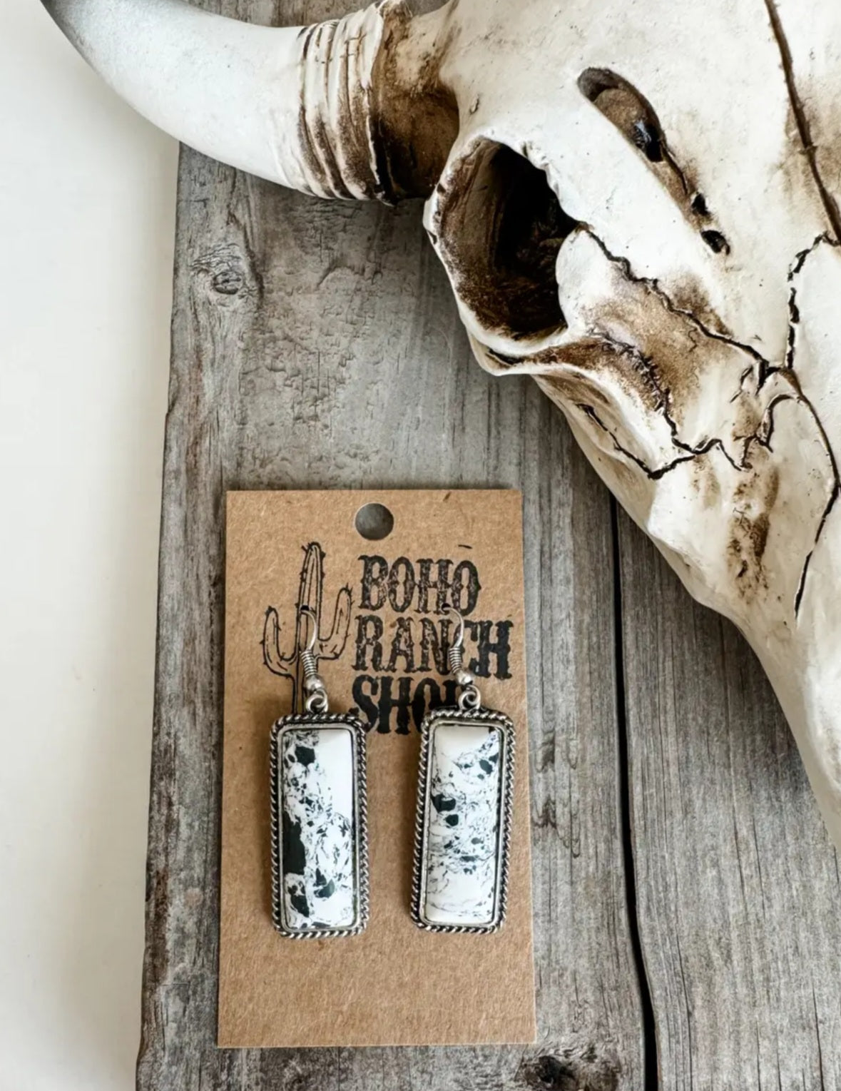 Western Rectangle Stone Dangle Earrings