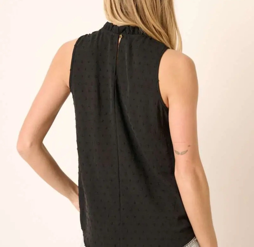 Swiss Dot Ruffle Sleeveless Top