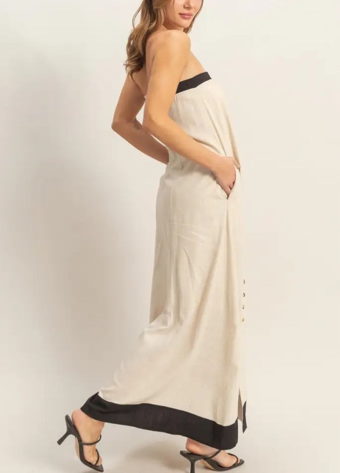 Strapless Button-Front Maxi Dress