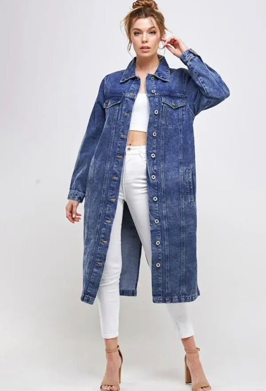 Long Trench Coat Denim Jean Jacket