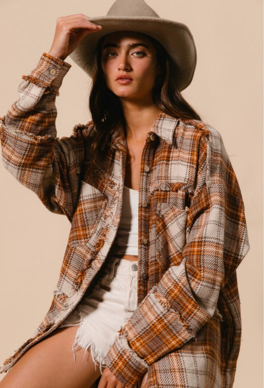 Woven Frayed Edge Shacket