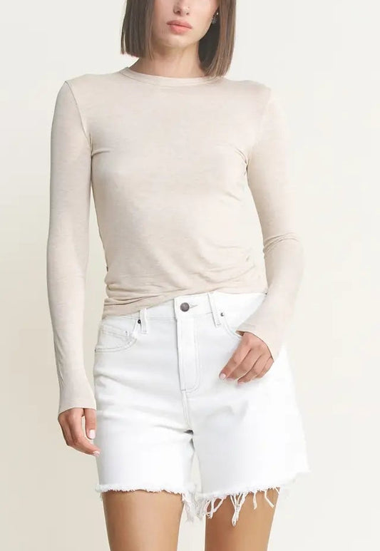 White Distressed Frayed Hem Shorts by Mica Denim