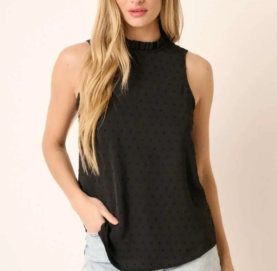 Swiss Dot Ruffle Sleeveless Top
