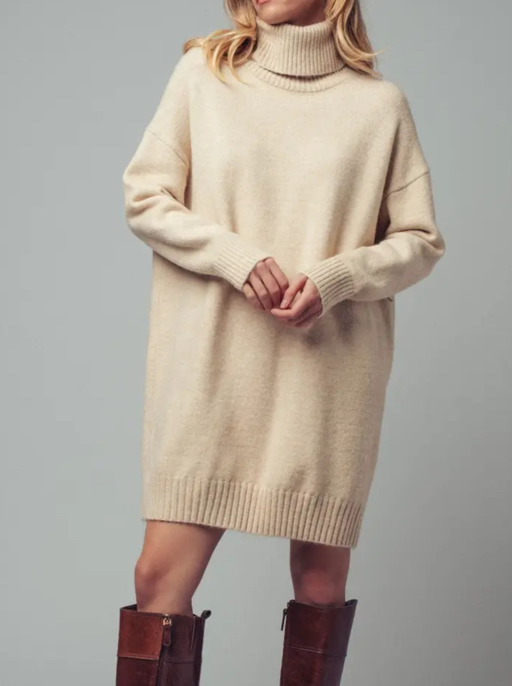 Turtleneck Oversized Knit Sweater Dress