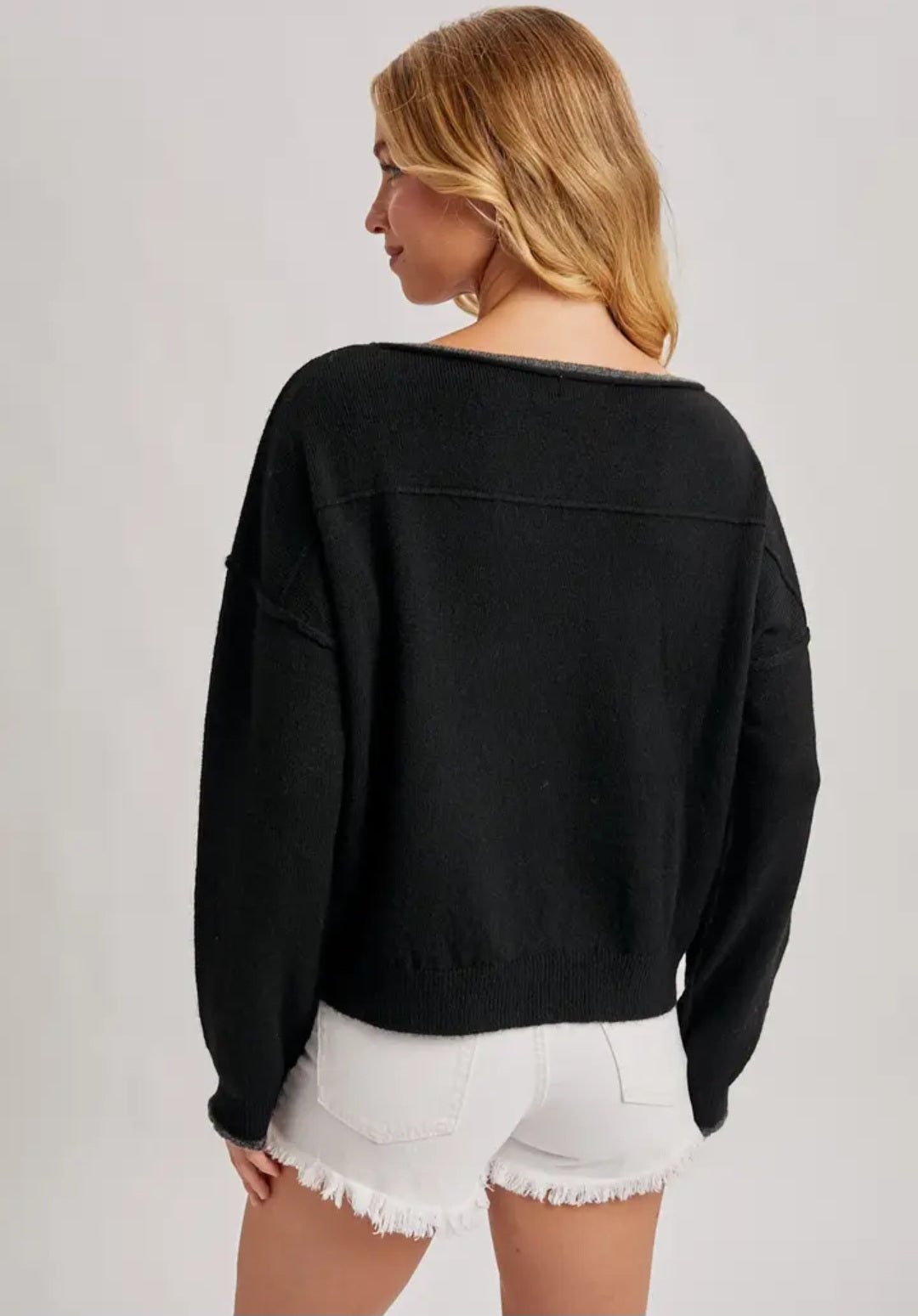 Boat Neck Rolled Trim Soft Heathered Knit Pullover