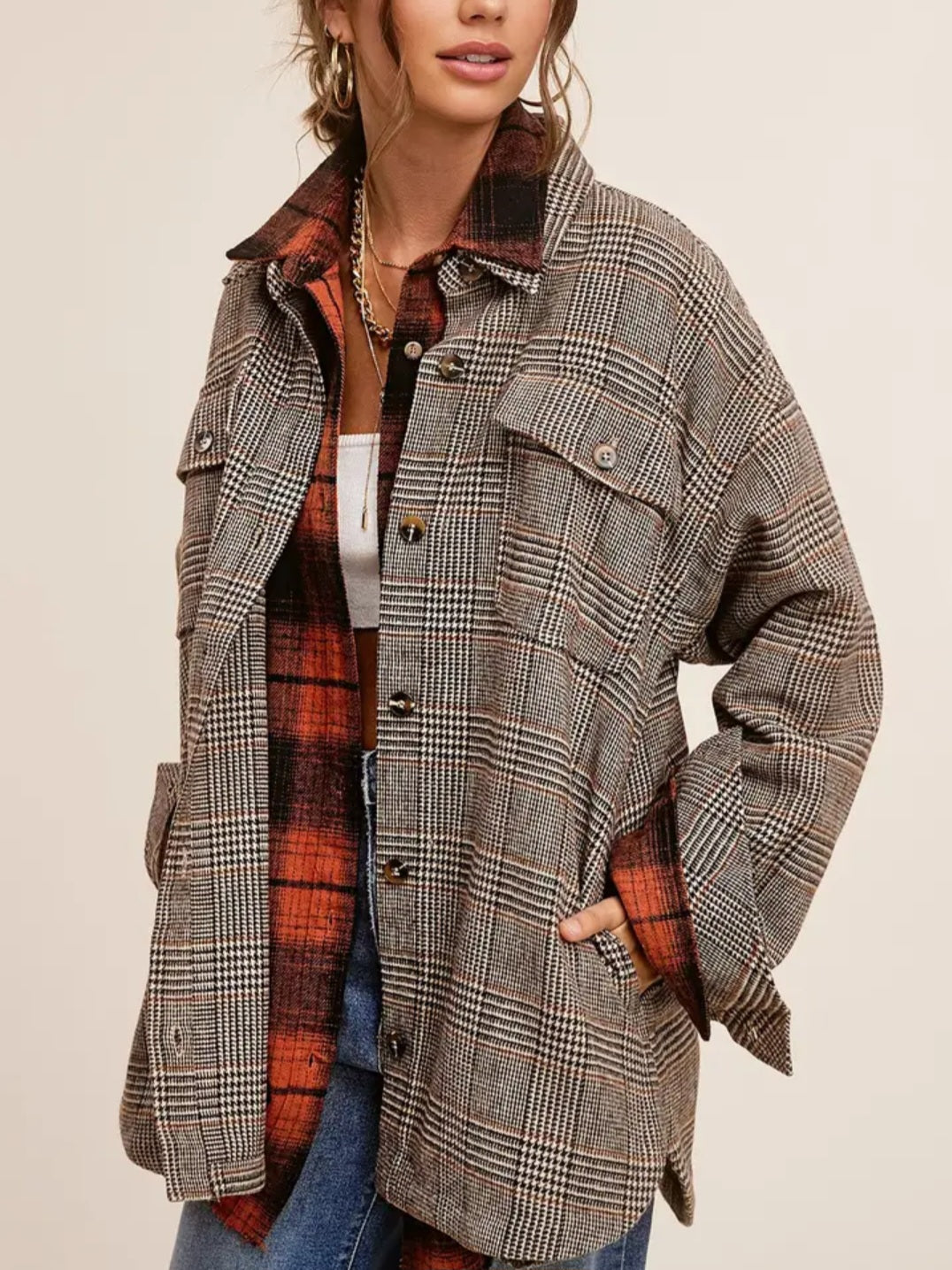 Classic Button Down Brown Plaid Shacket