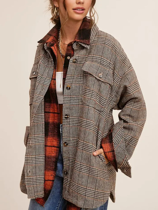 Classic Button Down Brown Plaid Shacket
