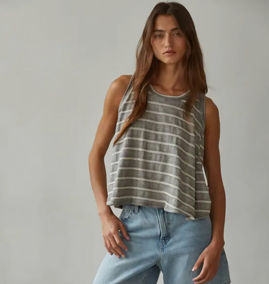 Flowy Striped Round Neck Sleeveless Tank Top