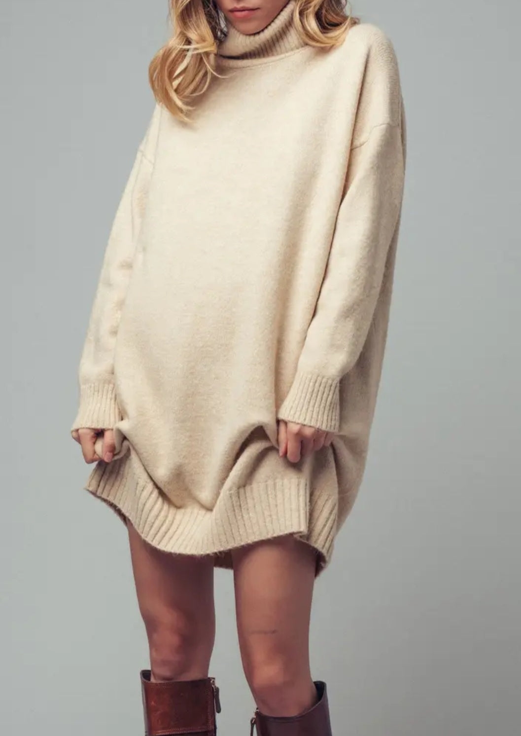 Turtleneck Oversized Knit Sweater Dress