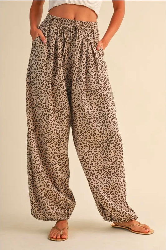 Leopard Gauze Relaxed Fit Balloon Pants