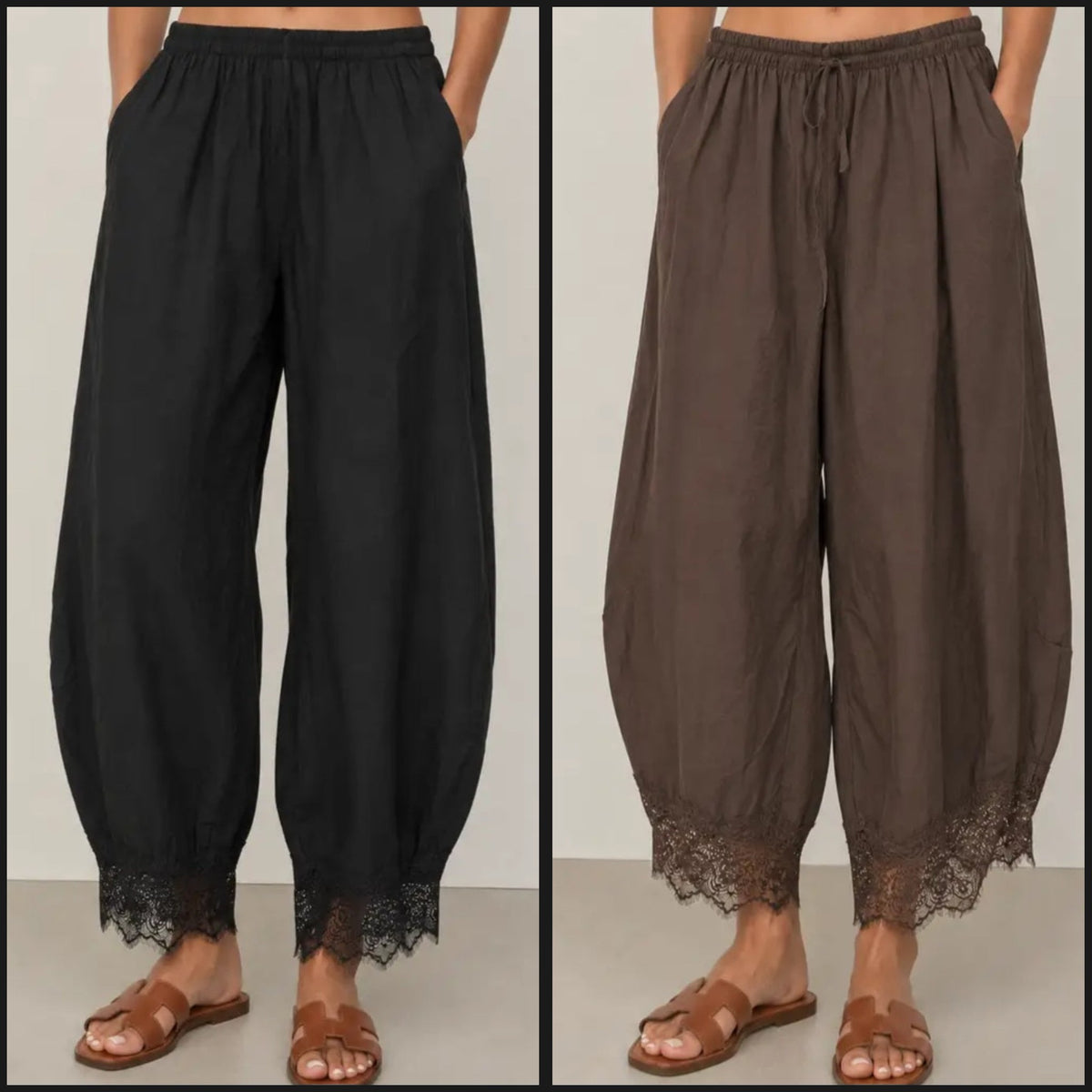 Woven Barrel Pants w/ Lace Detail