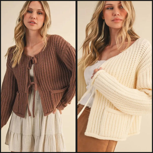 Ribbed Front Pocketed Sweater Cardigan