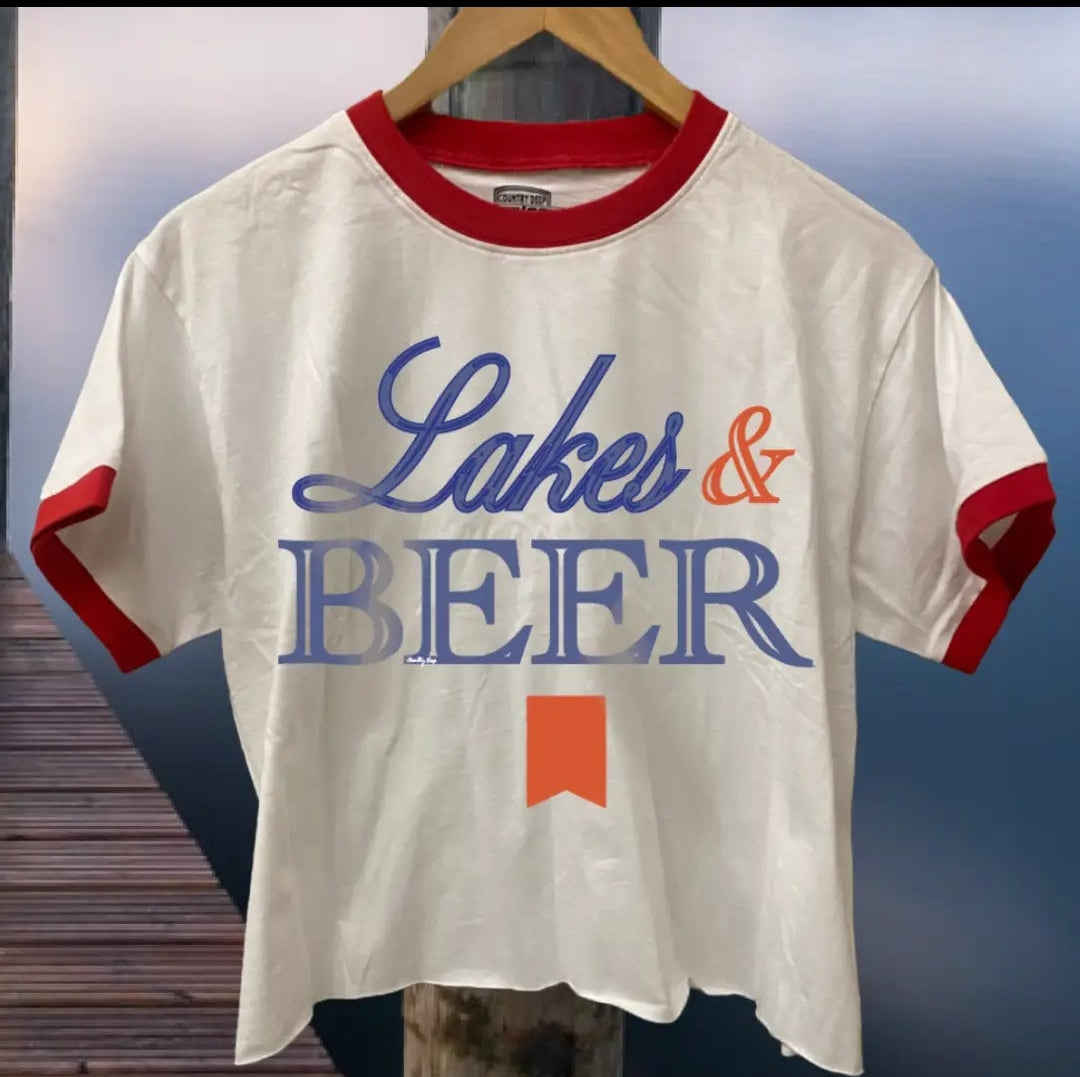 Lakes N Beer Ringer Relaxed Crop Tee