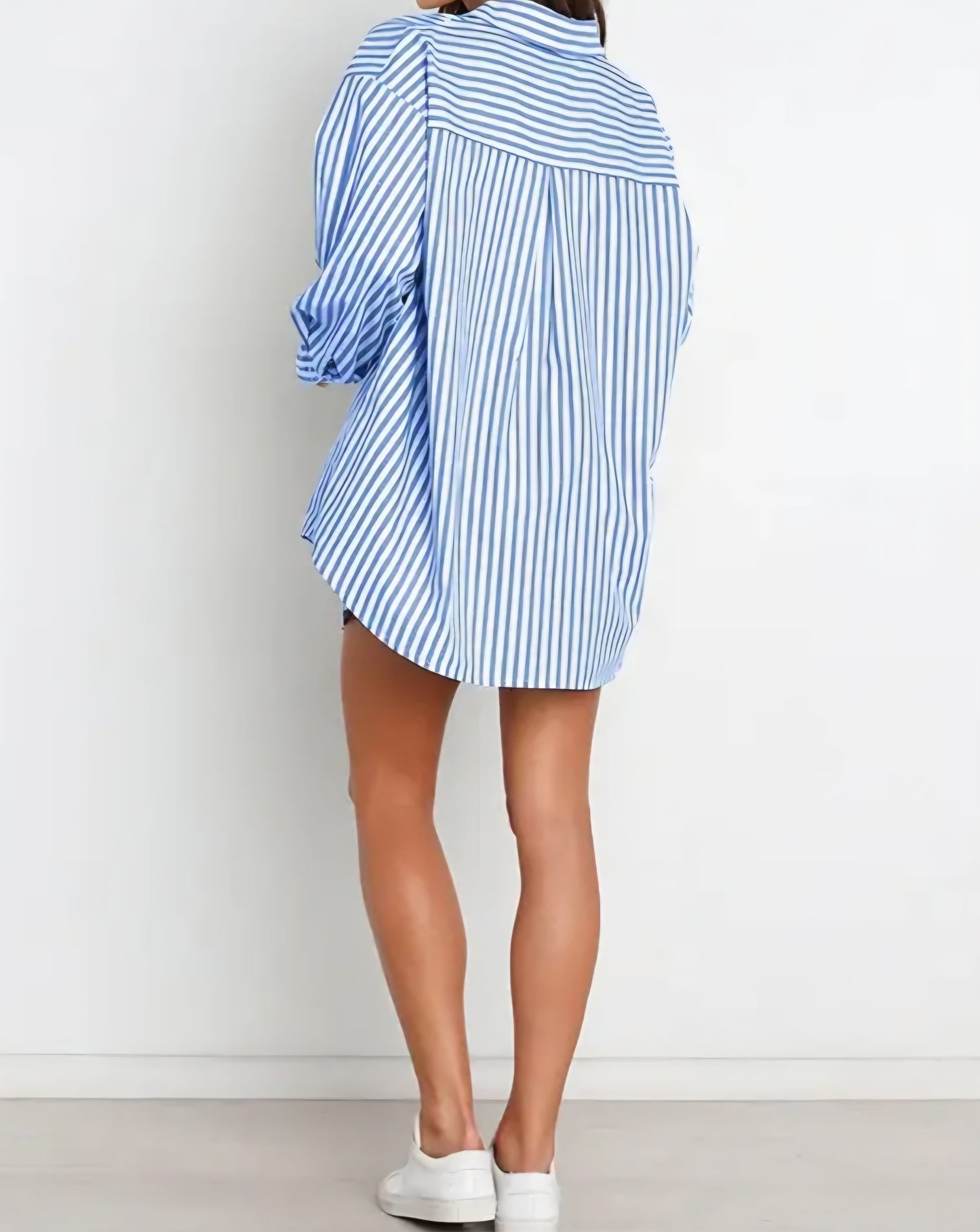 Blue Striped Oversized Button Down Shirt