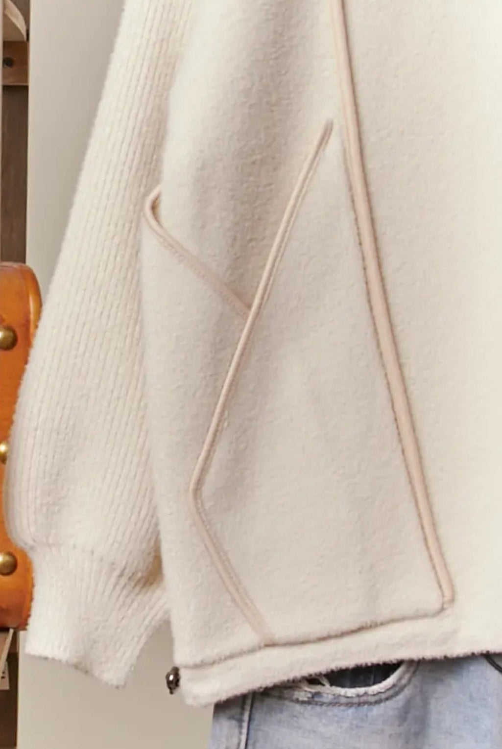 Saddle High Neck Knit Zip Up Jacket