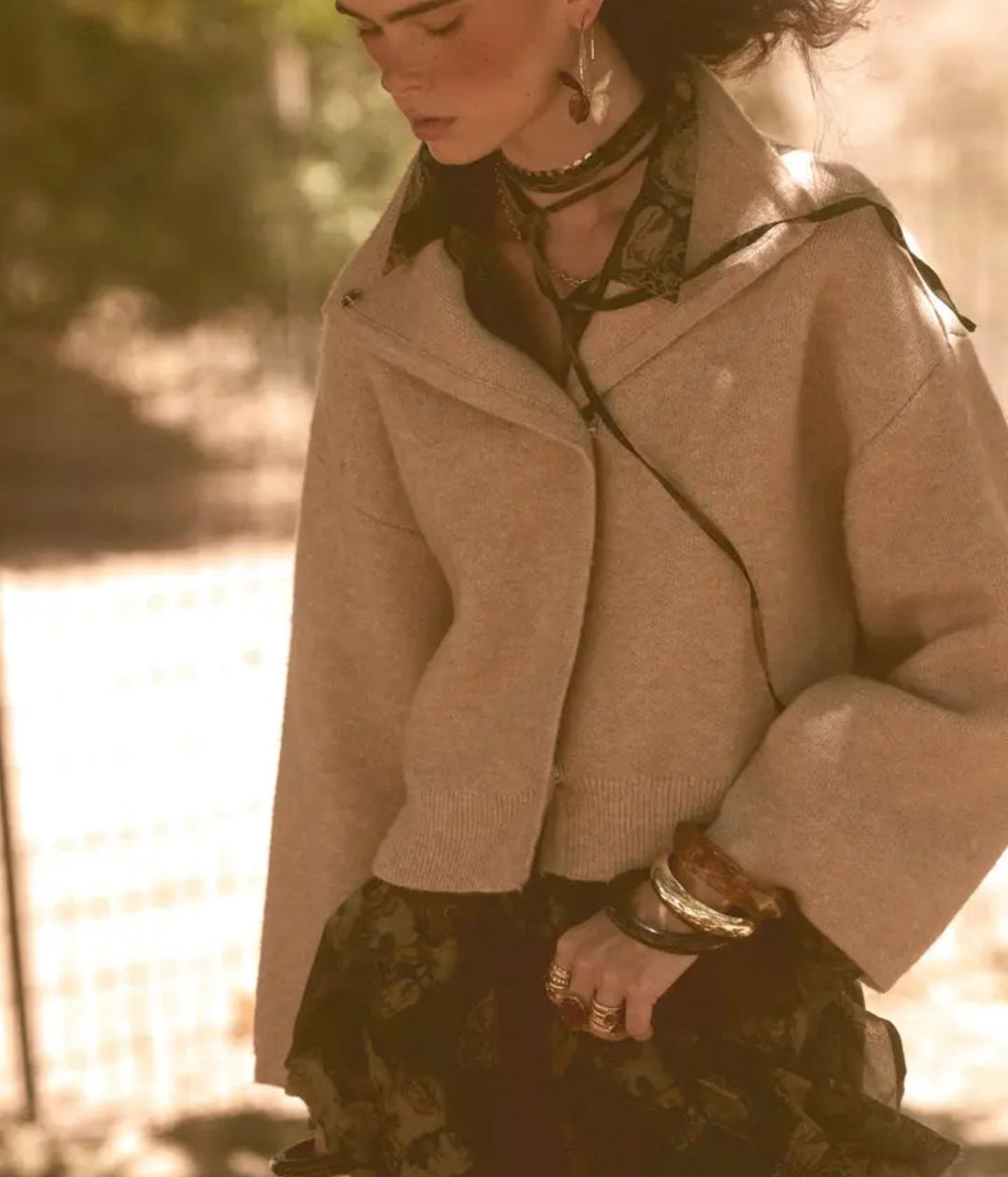 Solid Knit Snap-Front Wrap Sweater Jacket