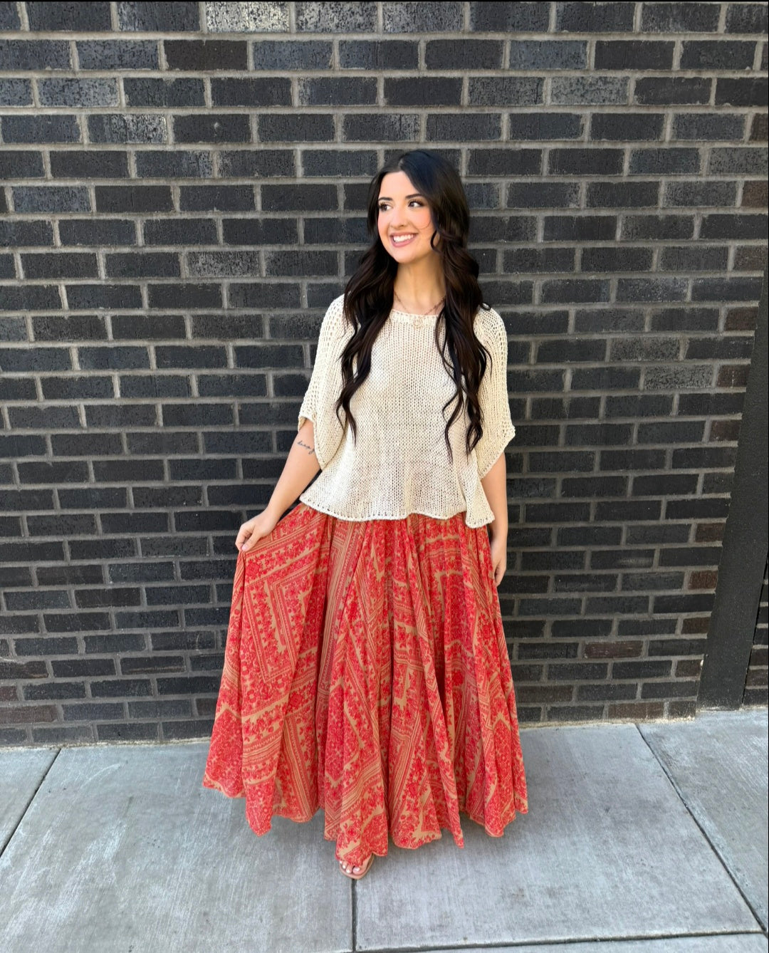 Scandal Italy Atrani Red/ Beige Maxi Skirt
