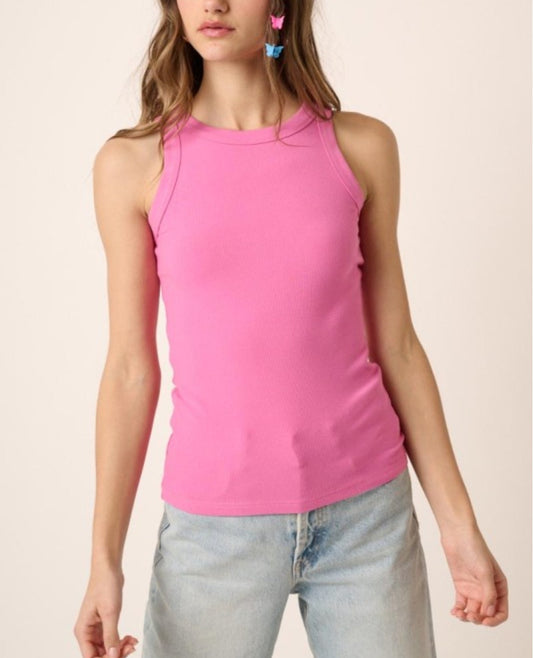 PINK RIB KNIT ROUND NECK TANK