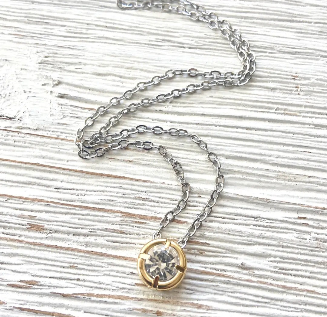 Mix Metal Crystal Pendant