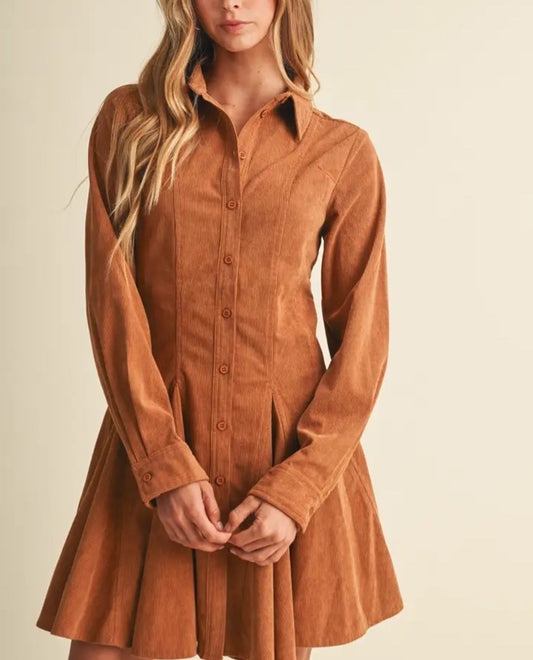 Adi Princess-Seam Corduroy Shirt Dress