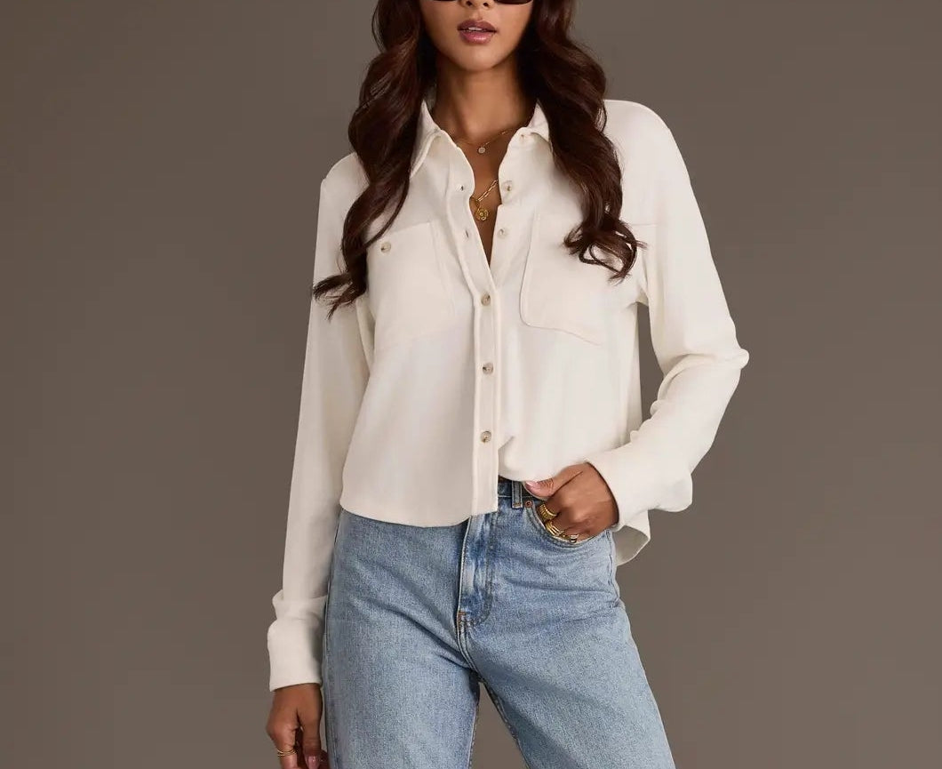Ivory Cropped Soft Button Up