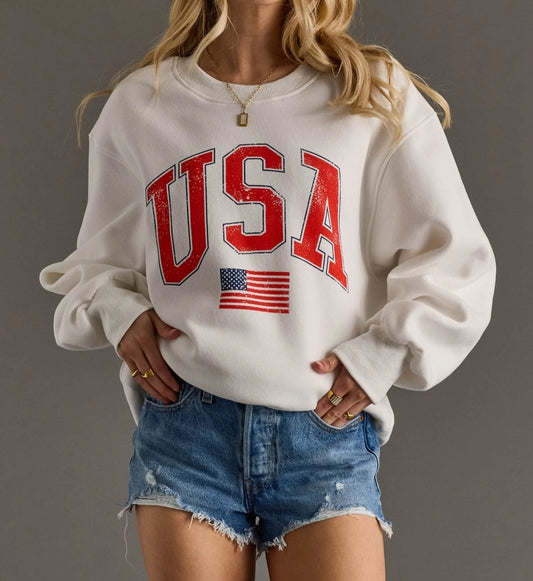 White "USA and Flag" Sweatshirt