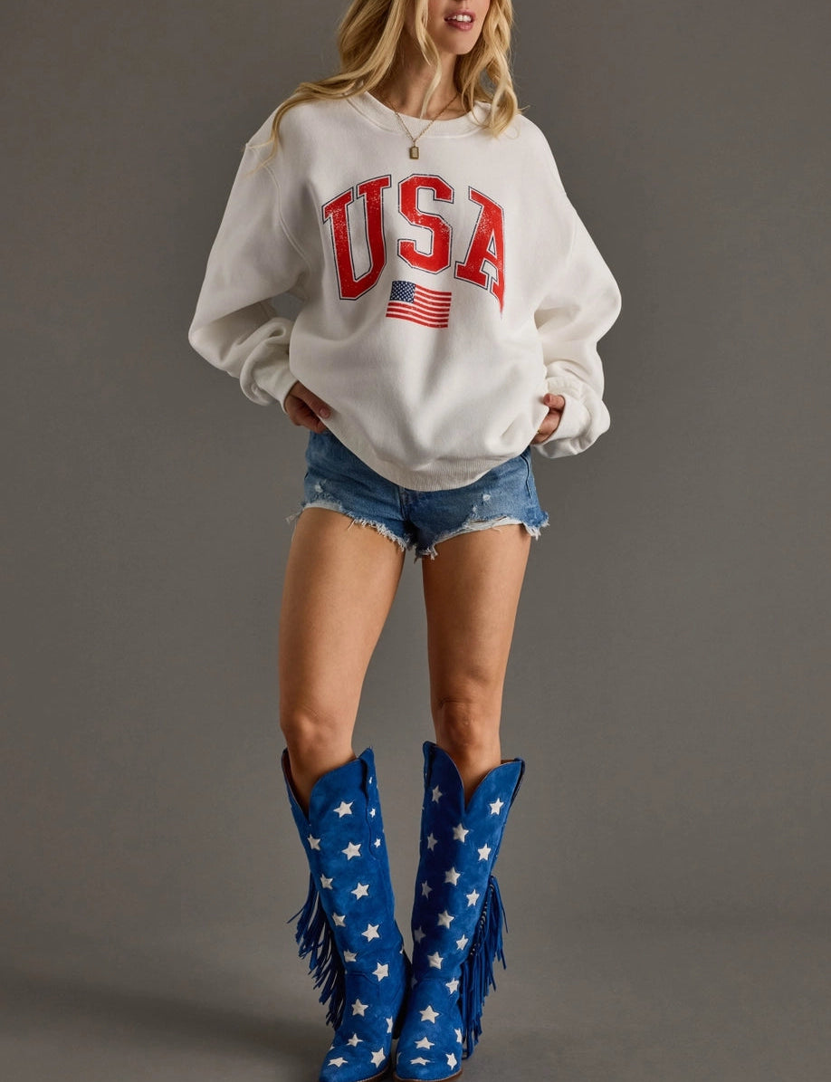 White "USA and Flag" Sweatshirt